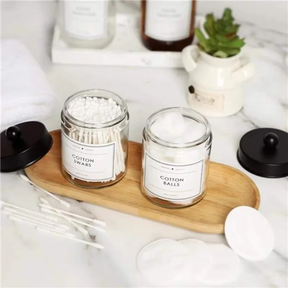 2-Pack Bathroom Apothecary Storage Jars, Vanity Countertop Canister, Glass Jars